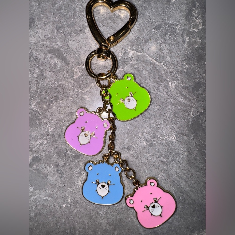 Colorful Care Bear Keychain with Heart Clasp